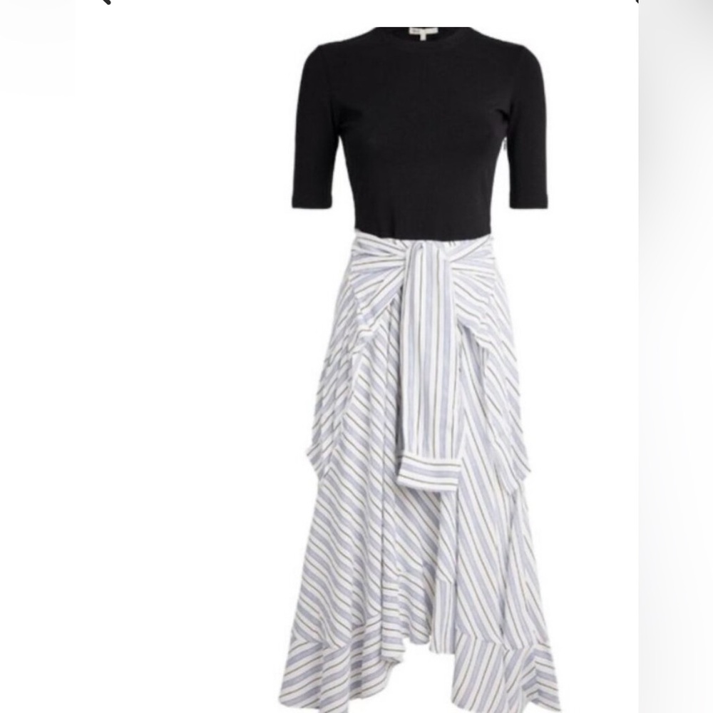 Maje Trompe-L’Oeil Striped Dress Mixed Media Stretch Illusion